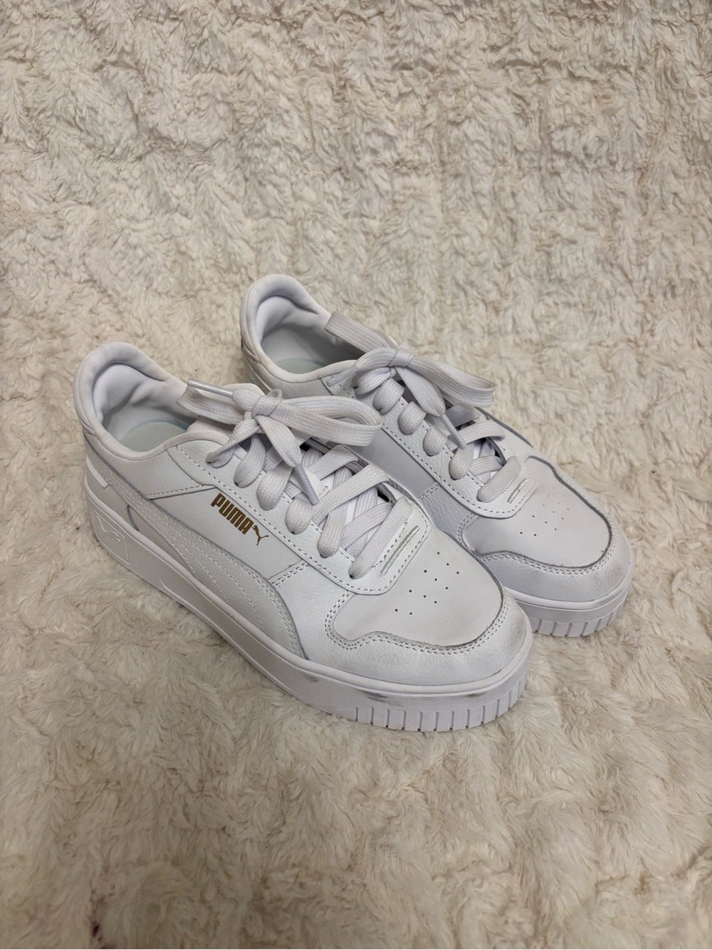 Puma White Sneakers with Gold Logo Detail